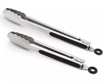 304 Stainless Steel Kitchen Cooking Tongs 9  And 12  Set Of 2 • $8.68