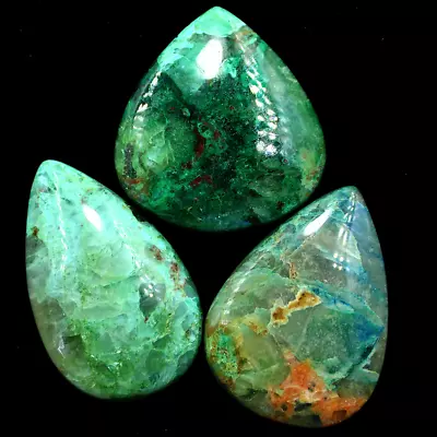 3 Pcs Natural Malachite Chrysocolla Quartz 42mm-47mm Pear Cabochon Gemstones Lot • $23.95