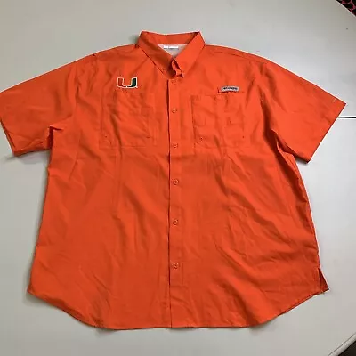 Mens Columbia PFG Miami Hurricanes Short Sleeve Button Shirt Fishing Orange 2XL • $25.22