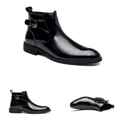 Mens Faux Leather Dress Formal Ankle Boots Shoes Shiny Pointy Toe Business New L • $53.55