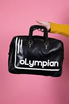 60s 70s Vintage Black & White Olympian Weekend Bag Gym Bag Sports Bag Carryall • £60