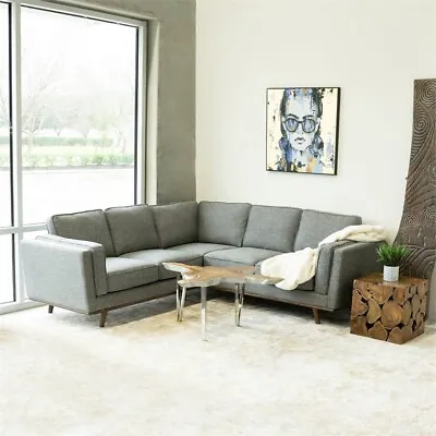 Theodore Mid-Century Modern Pillow Back Right-facing Sectional In Dark Gray • $1607.94