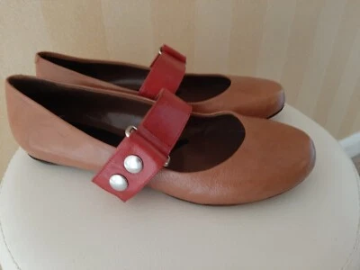 £30 • Buy Ladies MARNI Cream Beige Tan Ballet Flats Pumps Shoes  Red Strap UK4 EUR37 Used