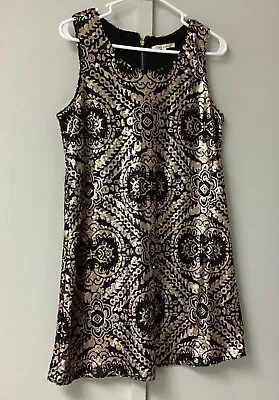 Miami Black And Gold Sequined Mini Party Dress Size Large Sleeveless Scoop Neck • $19.99