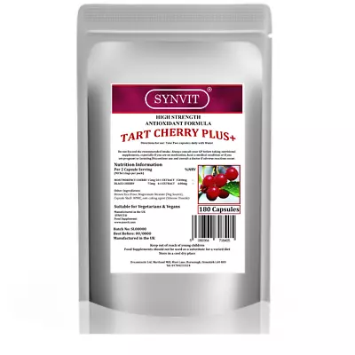  SYNVIT® HIGH STRENGTH  Tart Cherry+  Montmorency & Black Cherry  Capsules VEGAN • £3.25