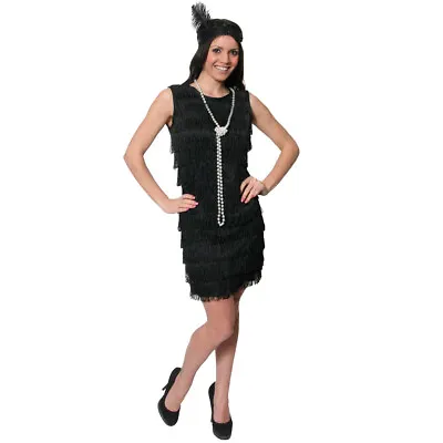 Ladies 1920's Black Flapper Dress Fancy Dress Costume Charleston Gatsby Adults • £12.99