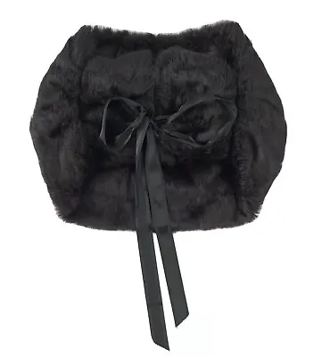 Vintage Donna Karan Real Fur Black Bolero Leather Silk Tie Shawl Shrug One Size • $104.81