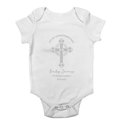 Personalised My Christening Day Baby Grow Vest Any Name Date Location Bodysuit • £5.99