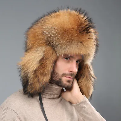 Handmade Vintage Men's Nature Real Raccoon Fur Winter Keep Warm Outdoor Hat • $109.99