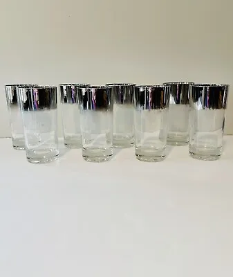Set Of 8 Vintage Silver Fade Ombre Tumbler Glasses MCM Mercury Glass Highball • $11.99
