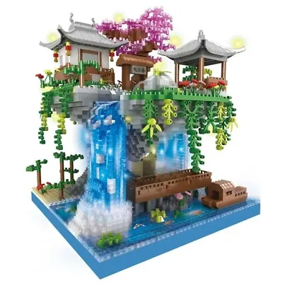 Peach Blossom Pond Ancient Castle Building Blocks Mini Bricks Sakura Tree House • £19.99