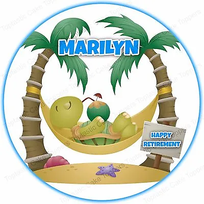 £4.65 • Buy Personalised Happy Retirement Turtle Relax Beach Edible Icing Party Cake Topper