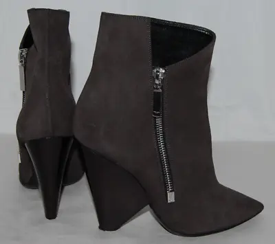 $950❤️37/6.5 SAINT LAURENT Gray Suede Leather High Heel Ankle Boots Bootie ITALY • $135