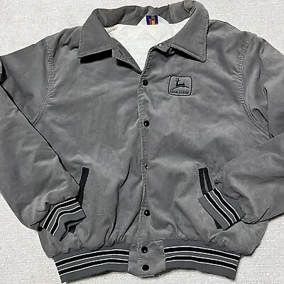 Vtg Corduroy John Deere Embroidered Jacket L Quilted Jacket Snap Rennoc USA Made • $76.66