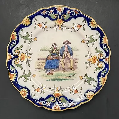 Vintage French Faience Plate 9.5” Signed Pottery Folk Costumes • $39.99