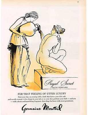 1960 Monteil ROYAL SECRET Bath Perfume Roman Woman Bathing Art Vintage Ad  • $8.95