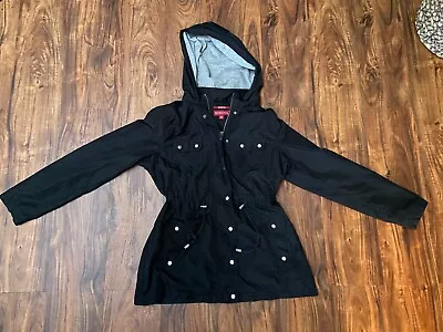 Merona Womens Rain Jacket Water Resistant Black With Cinch Waist With Hood • $11