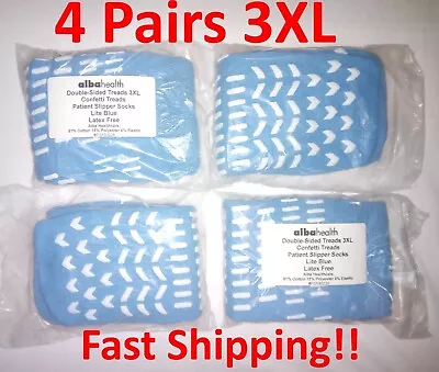 4 Pairs 3XL Double Sided XXXL Lt Blue Confetti Treads Hospital Slipper Socks 3XL • $16.89