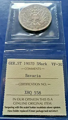 1907  D German Empire Bavaria 5 Mark Silver Coin Otto I Iccs Vf-30 • $61.79
