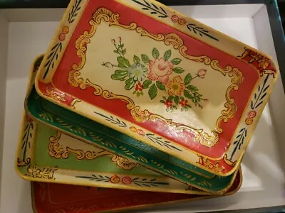 4 Vtg Paper Mache Trays Japan Floral Poor Condition  • $20.95