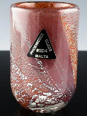 Vintage Phoenician Malta Red Silver Aventurine Glass Toothpick Match Holder Vase • $36.95