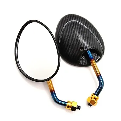 Motorcycle 8mm Carbon Fiber Oval Rearview Side Mirrors Cruiser Chopper Offroad • $15.99