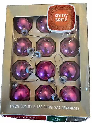 Vintage Box Of 12 Shiny Brite Glass Christmas Tree Bulbs Bright Pink 1 3/4 • $20