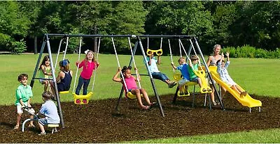 Metal Swing Set For Kids Outdoor Backyard Children Play Fun Slide Playground Fun • $572.95