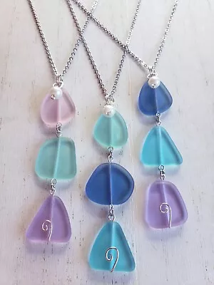Sea Glass Necklace W 3  Multicolor Dangle/Cascade Pendant YOU CHOOSE COLOR COMBO • $12.59