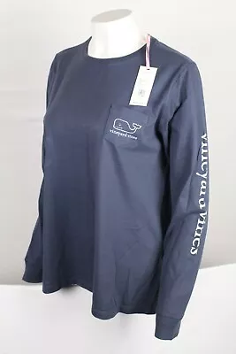 Vineyard Vines Women's Long Sleeve Whale Pocket Tee Shirt Size Large Blue Blazer • $31.49