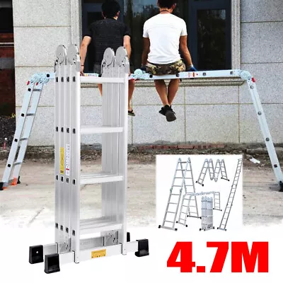 4.7M 14in1 Multi-Purpose Folding Aluminium Ladder Multi Function Step Heavy Duty • £97.97