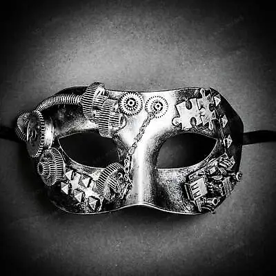 Silver Steampunk Roman Venetian Style Masquerade Halloween Party Eye Mask Men • $23