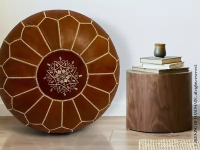 New Round Moroccan Leather Ottoman Wonderful Unstuffed Pouffe • $123.50