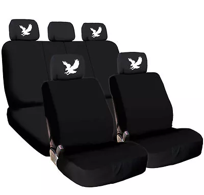 For Mazda New Black Flat Cloth Car Seat Covers And Eagle Design Headrest Cover • $38.92