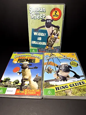 Shaun The Sheep DVD Lot 3 Hang Glider Washday Abracadabra Ping Pong Poacher PAL • £10.55