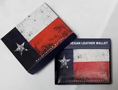Texas Flag Print On Handcrafted Wallet BI-Fold Men's Vegan Leather Great Gift • $13.99