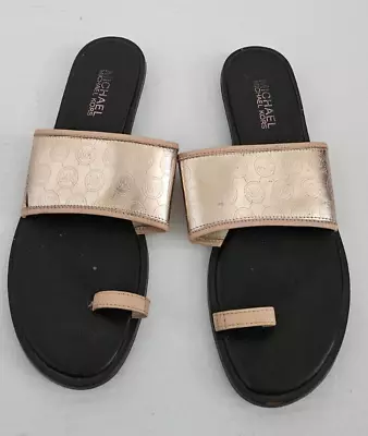 MICHAEL KORS MK Monogram Toe Ring Sandals Leather Rose Gold 7.5 • $10