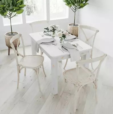 Dining Table Rustic Solid Pine Farmhouse White Rectangle Home Office Desk Cafe • $349.99