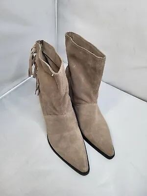 $62.93 • Buy Zara Taupe Gray Suede Leather Fringe Ankle Boots Size USA 8 EU 39 #B987B