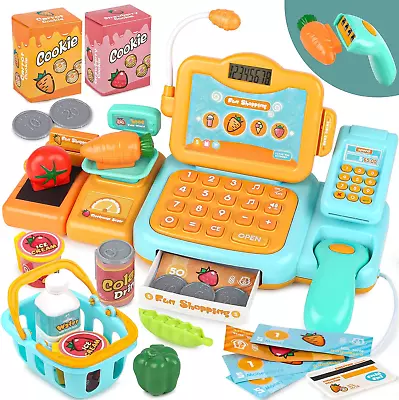 Kids Toy Till For Girls Boys Cash Register  Scanner Music Learning Play 25 PCS • £22.99