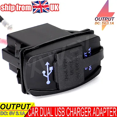 12V Cigarette Lighter Auto Charger 2 USB Port Dual Boat Marine Power Outlet 2.1A • £6.89