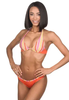 $14.99 • Buy Rosa Cha Plunge Wired Halter Stripe LowRise Brazilian Cut Bikini Swimsuit Set