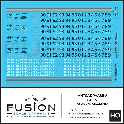 HO Scale Amtrak Phase V AEM-7 Locomotive Decal Set • $14.95