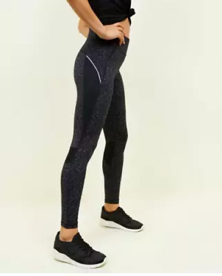 Women Grey Mesh Panel Sports Leggings Full Length Gym Running Yoga Active • £12.49