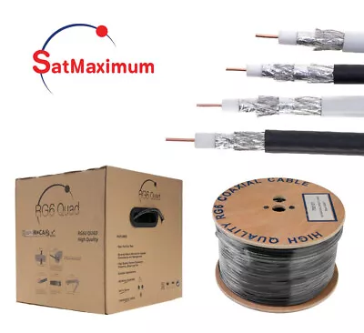 RG6 Cable COAXIAL 500ft 1000ft Bulk Coax DUAL / QUAD Outdoor 18AWG - BLACK WHITE • $115.95