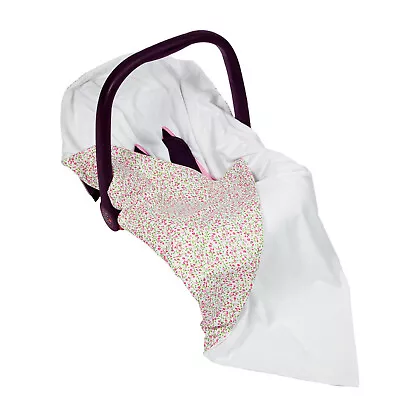 White Little Pink Flowers Baby Wrap Car Seat Blanket Wrap Cover Cosytoes 100x100 • £19.99