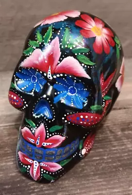 Custom Hand Painted Black Floral Ceramic Sugar Skull • $35