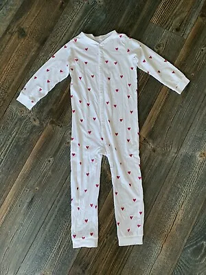 H&m Conscious Collection White & Red Heart Print Sleepsuit Age 3 Years • £7.79