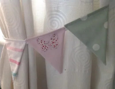 Laura Ashley Pink Bella Butterfly Stripe & Green Spot Bunting Curtain Tie Backs • £13.50