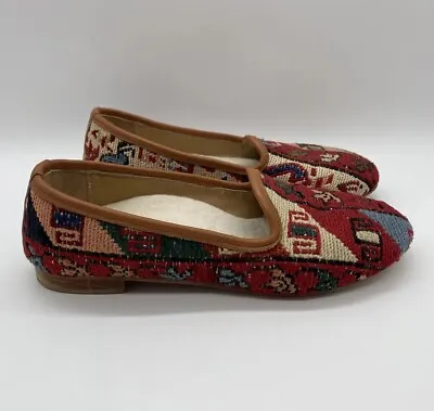 Vintage Tapestry Loafers Womens 41 Flats Ocelot Market Artisan Turkish Mules Wov • $58.89